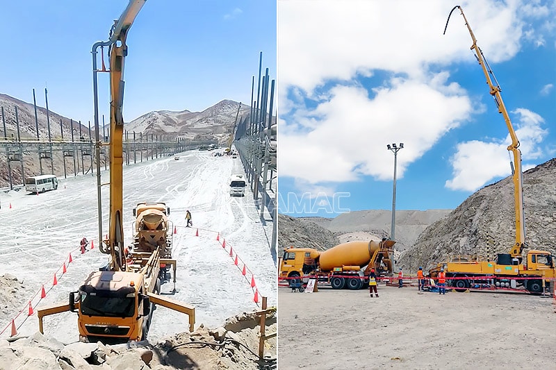 Concrete pump truck works in Arequipa, Peru