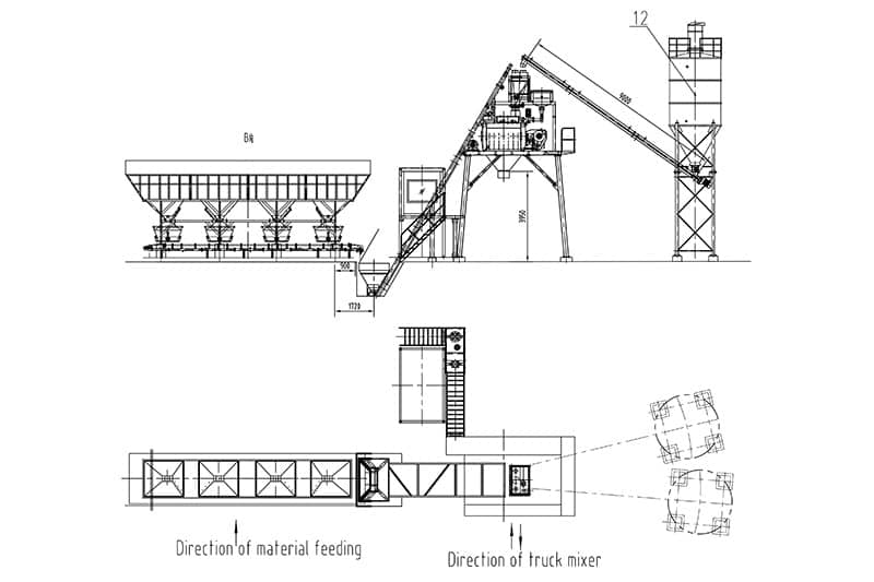 Montacargas de tolva Planta dosificadora de hormigón Diagrama de estructura de trabajo