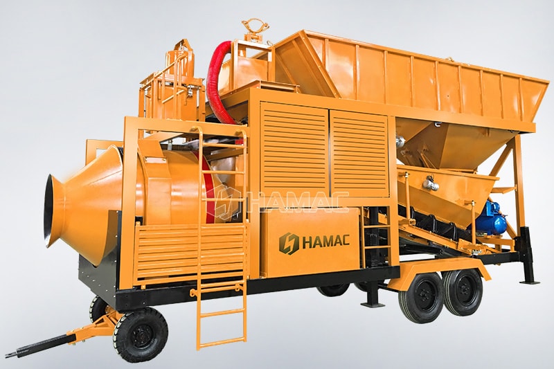 Portable concrete batching plant with drum type concrete mixer