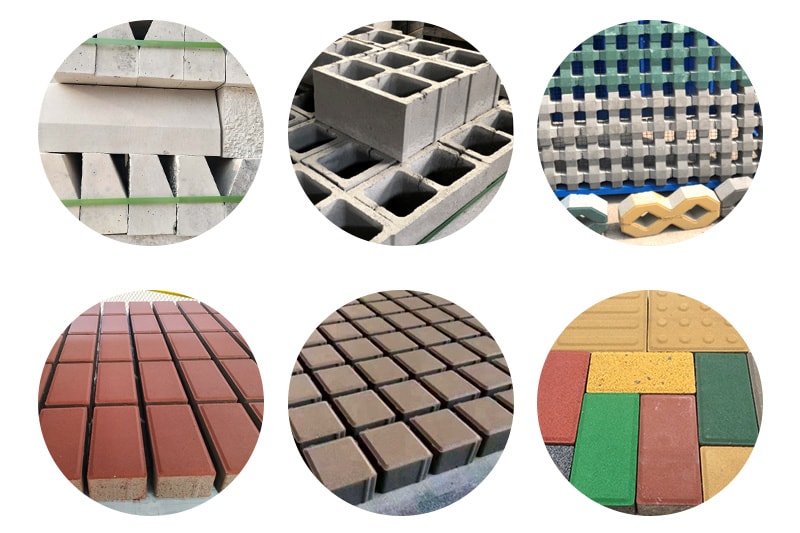 Various concrete block and bricks produced by the concrete block machine